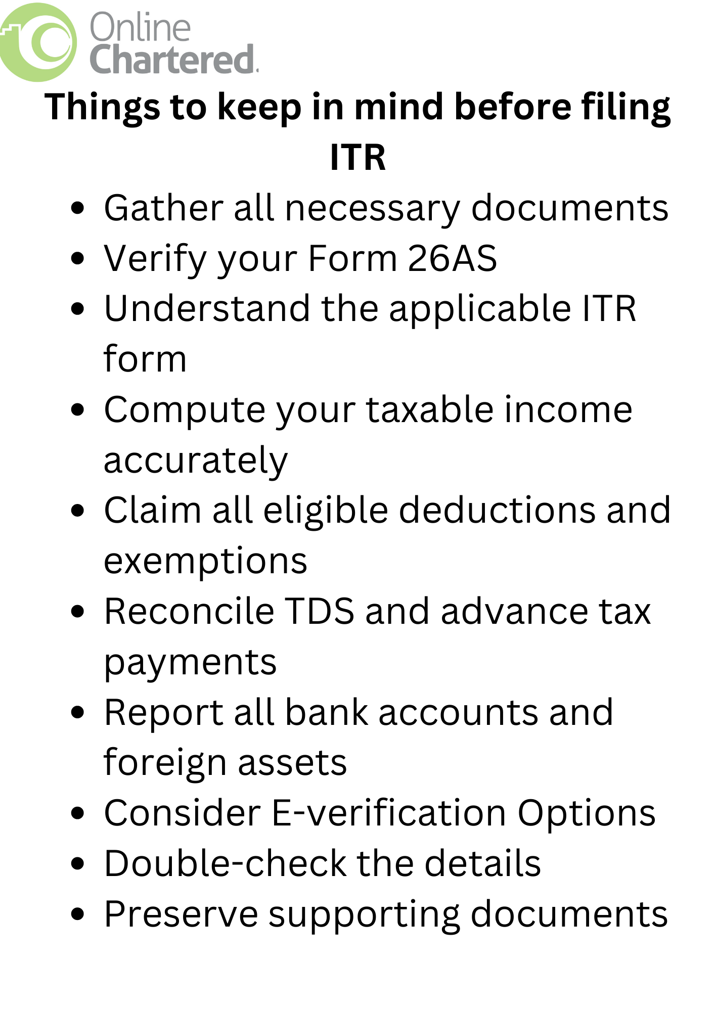 Things To Keep In Mind Before Filing ITR Online Chartered